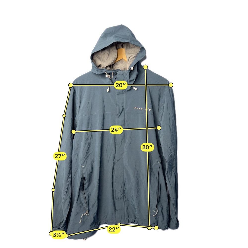 Free Fly Hooded Jacket Mens Large Blue Bamboo Blend Performance Windbreaker - Picture 4 of 12
